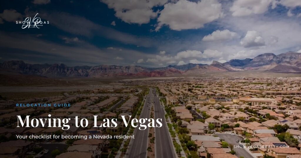 Aerial view of a Summerlin neighborhood with Red Rock Canyon – moving to Las Vegas guide